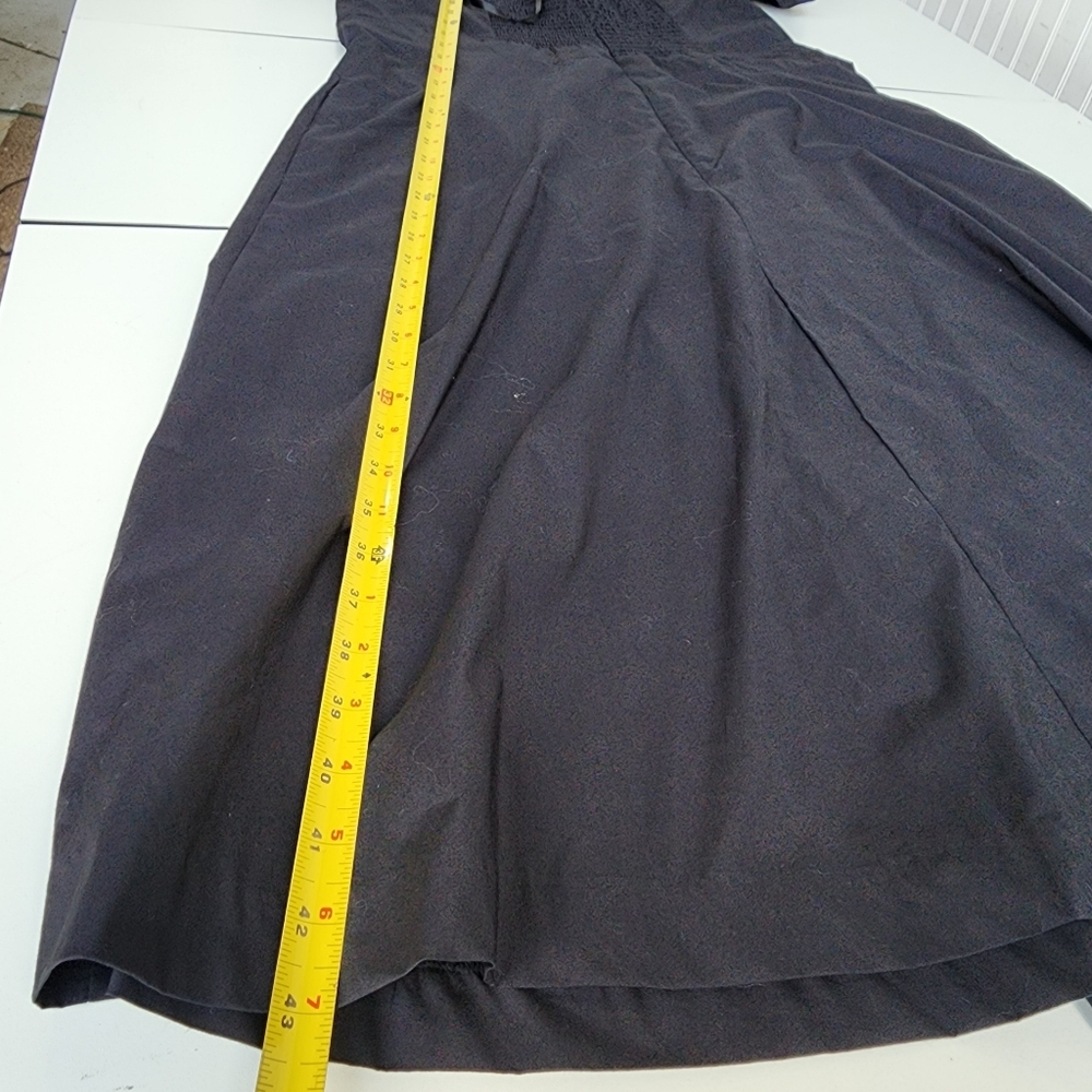 Ann Taylor Off Shoulder SMOCKED Back A-Line DRESS Black Short Sleeve Tie Sz 14 - Picture 10 of 14